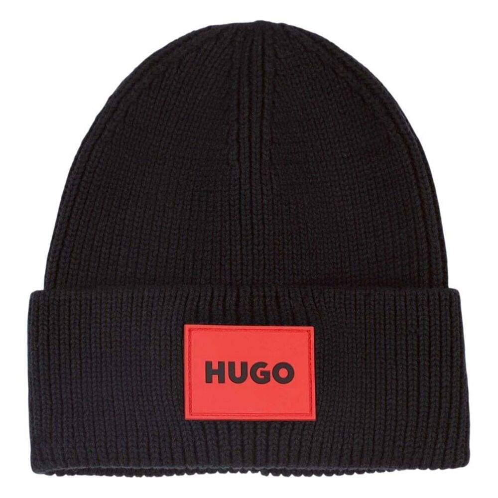 Hugo Childrens/Kids Logo Ribbed Beanie / Black
